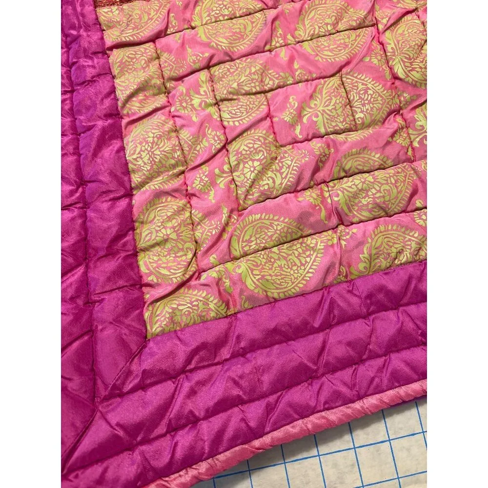 Handcrafted Pink & Gold Patchwork Quilt 43x43‎ Inches